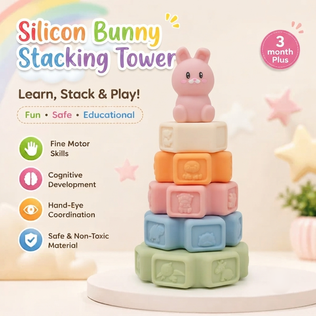 Silicone Bunny Rings Stacking Tower Educational Toy