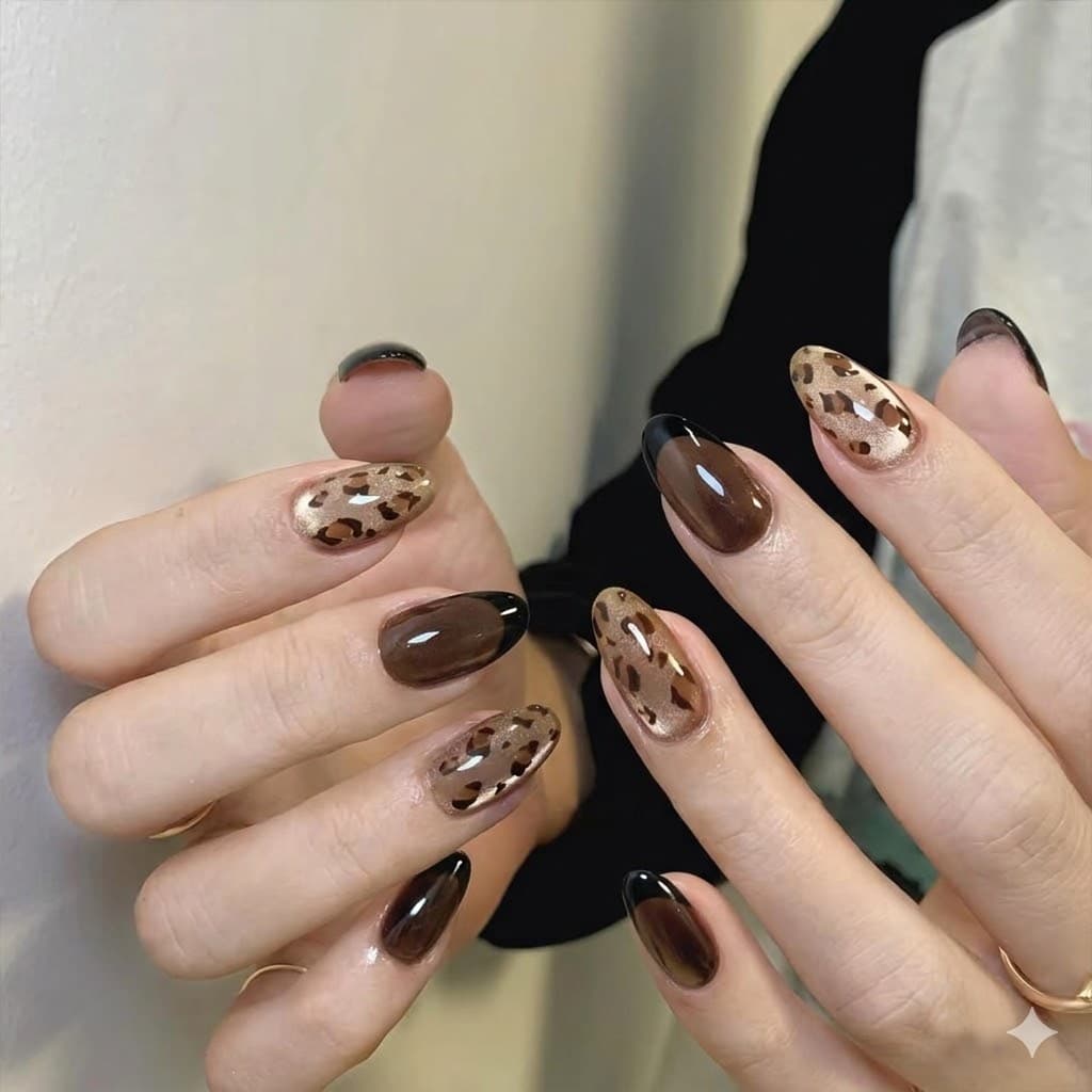 Leopard Cheeta Print Nails With Glue Stickers