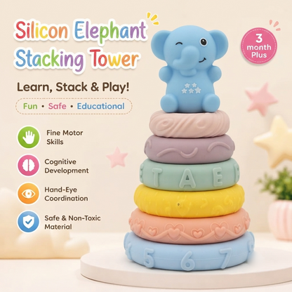 Silicon Elephant Rings Stacking Tower Educational Toy