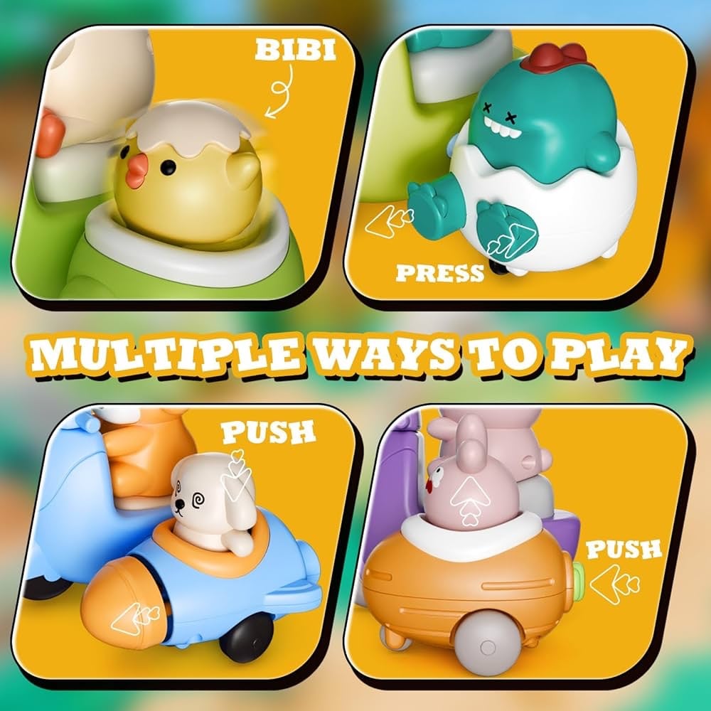 Double Scooty Chick & Dino Toy | Press Head and Go Fun Toy for Kids
