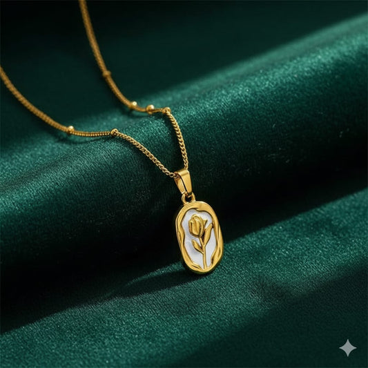 Floral Tulip Marble Effect Base Stainless Steel Pendant