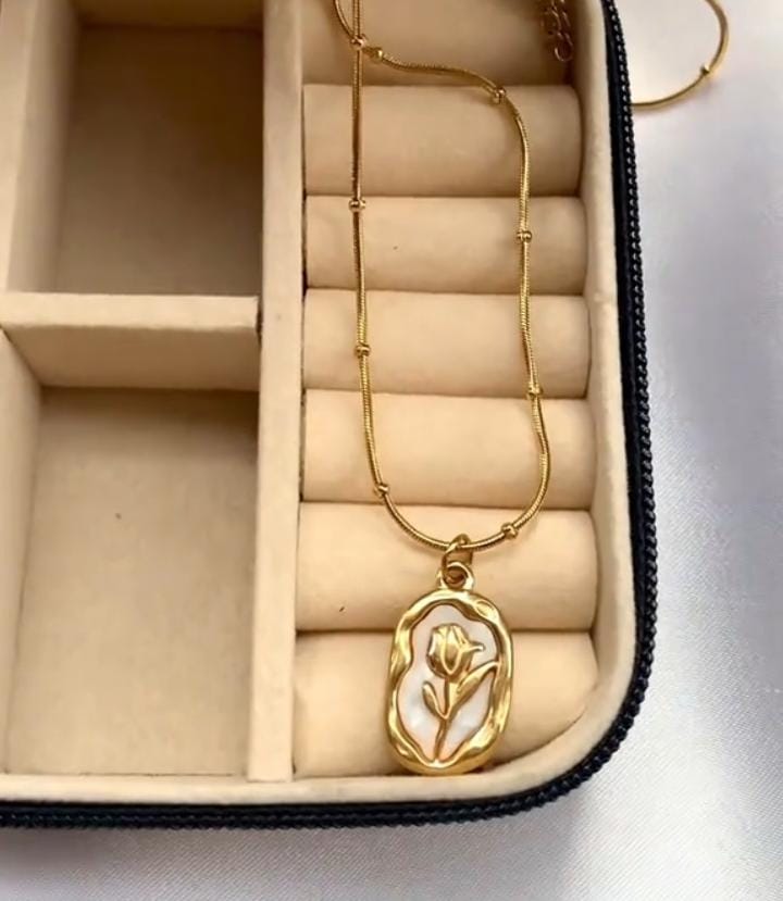 Floral Tulip Marble Effect Base Stainless Steel Pendant