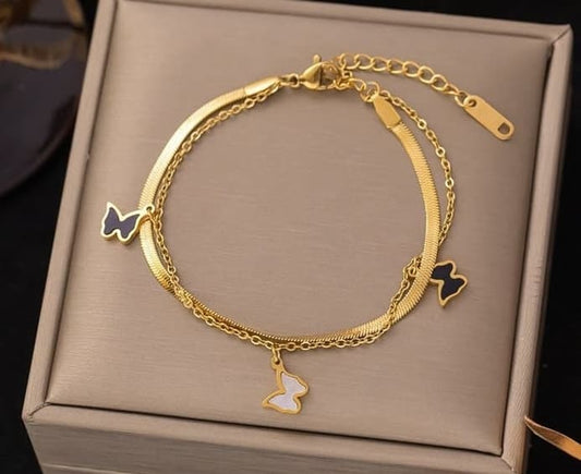 Butterfly Double Chain Stainless Steel Bracelet