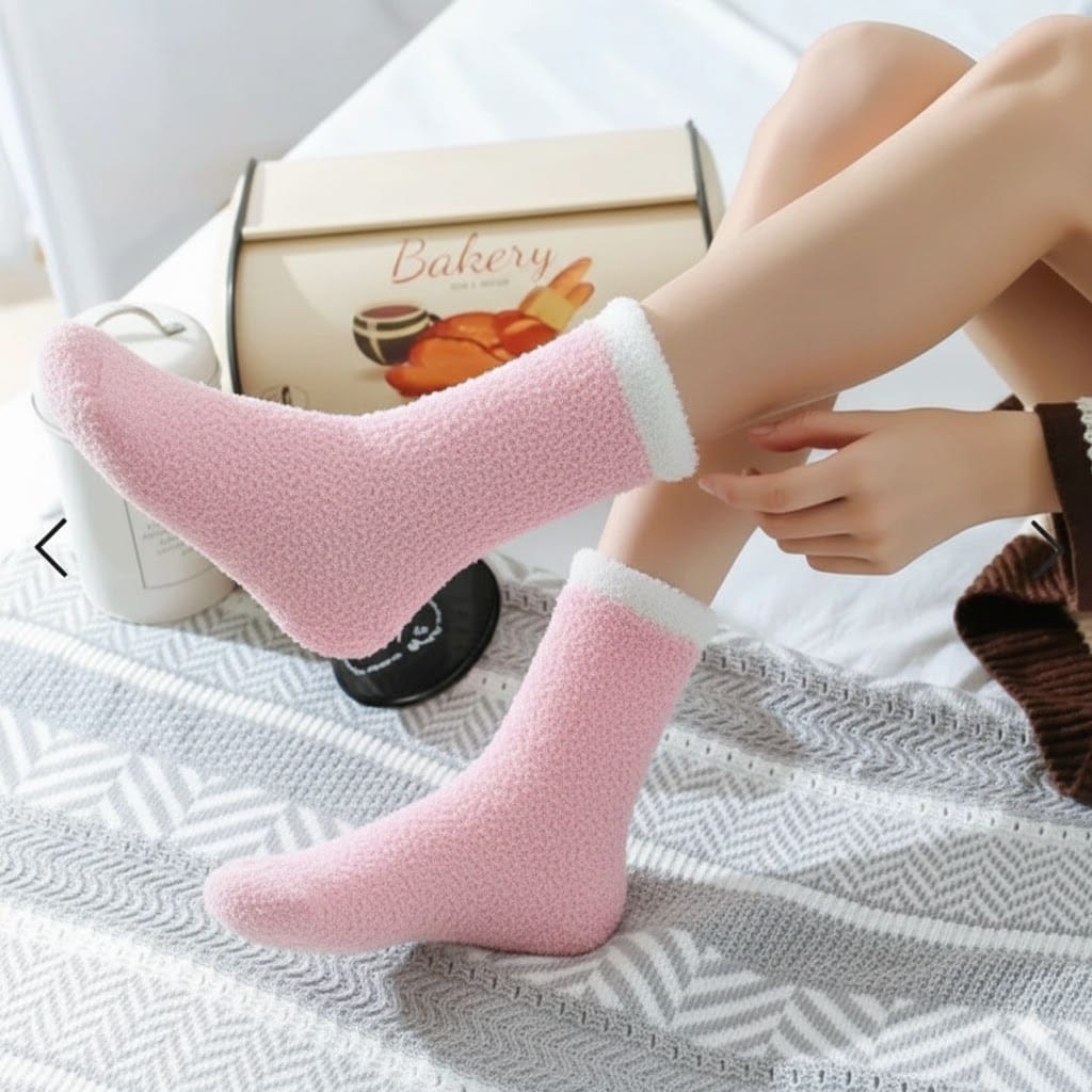 Pink Velvet Fuzzy Plush Socks For Adults