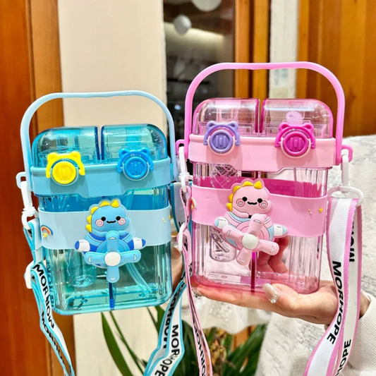 Adorable Dinosaur Cartoon Dual-Chamber Water Bottle (600ml)
