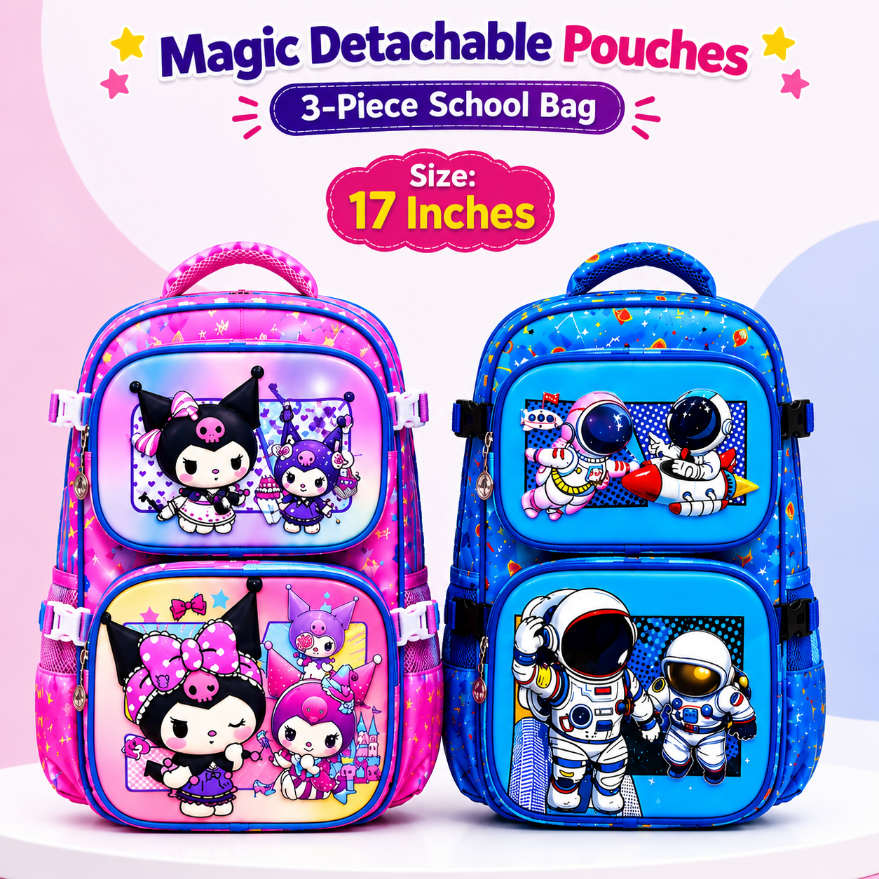 Magic Detachable Pouches 3-Piece School Bag – Premium Quality