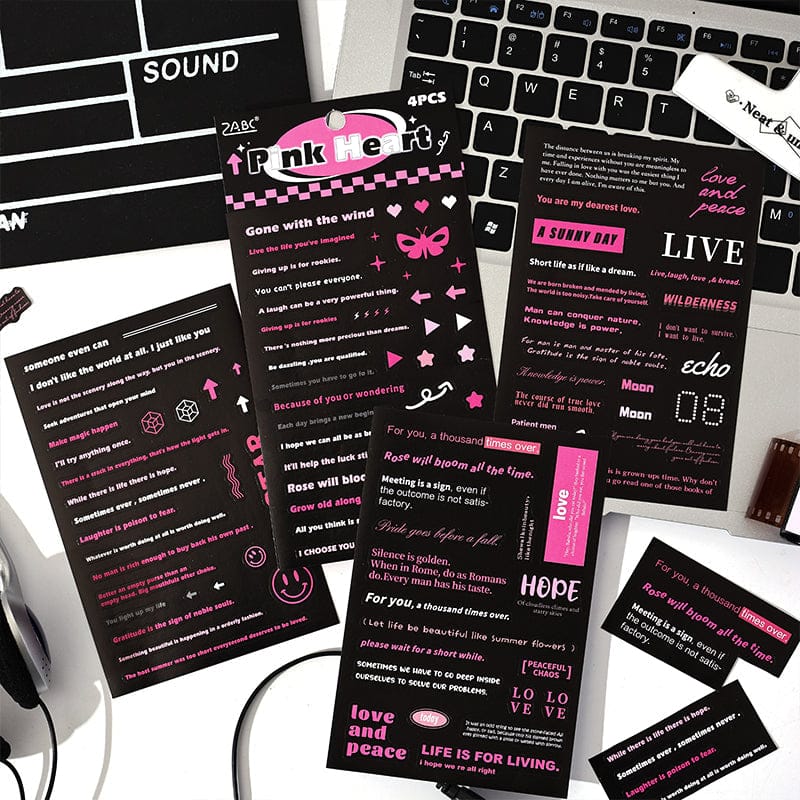 Pink Heart Journaling Stickers | 4 Pieces Sheet