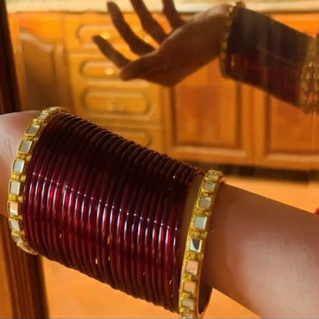 Sajal Ali Maroon Bangle With Kundan Kara Set