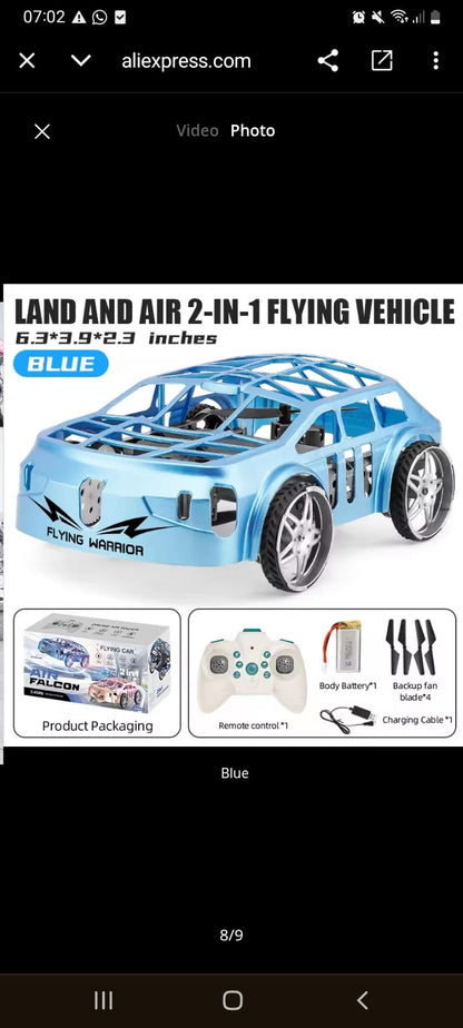 2-in-1 Land & Air Flying Remote Control Car | RC Car + Drone Combination for Kids