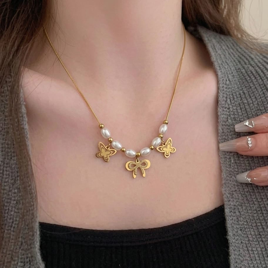 Butterfly Bow Stainless Steel Necklace