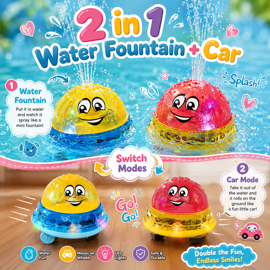2 in 1 Water Fountain Spray + Moving Car With Lights & Sound | Water Toy With Car