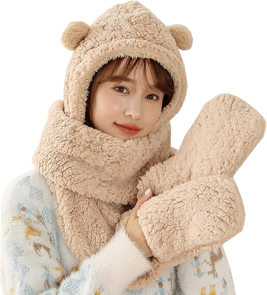 Bear Soft Fur 3 in 1 Cap | Gloves | Neck Scarf | Ultra-Soft & Cozy