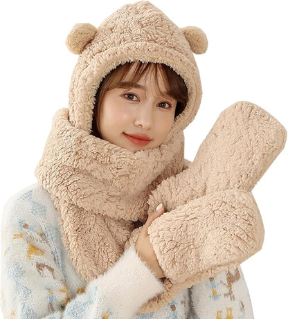 Bear Soft Fur 3 in 1 Cap | Gloves | Neck Scarf | Ultra-Soft & Cozy