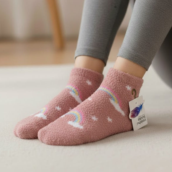 Pack Of 5 Soft Fur Velvet Rainbow Ankle Socks | 10 Years to Adults