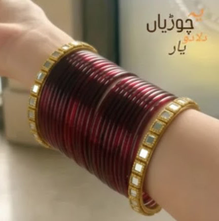 Sajal Ali Maroon Bangle With Kundan Kara Set