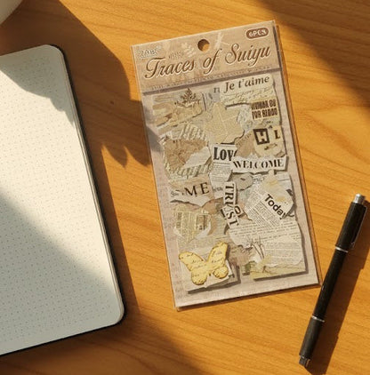News Paper Style Journaling Stickers | 6 Pcs Sheets