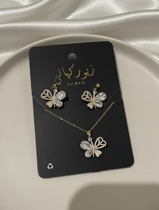Butterfly Stone Stainless Steel Earing + Necklace