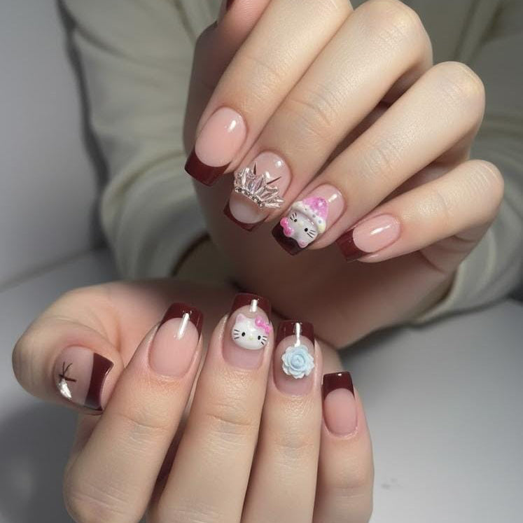 Cherry Red Sanrio Kids Nails Pack | 3d Charms | 12 Nails