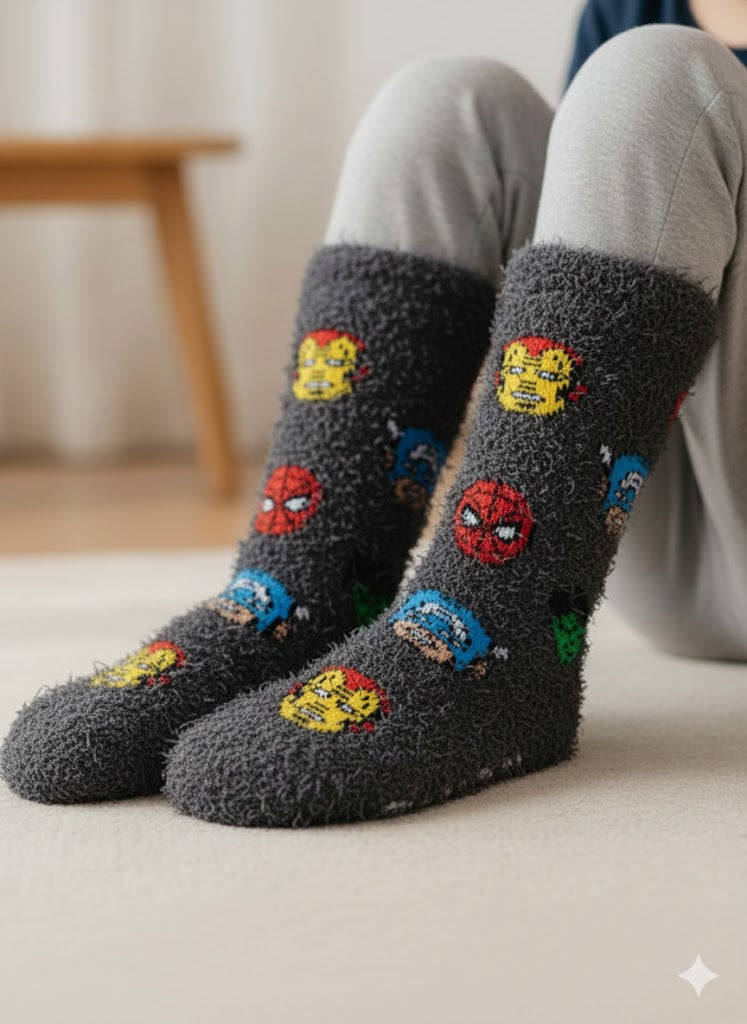Avengers Super Hero Fur Velvet Warm Socks for Boys | Size 7 to 17 Years