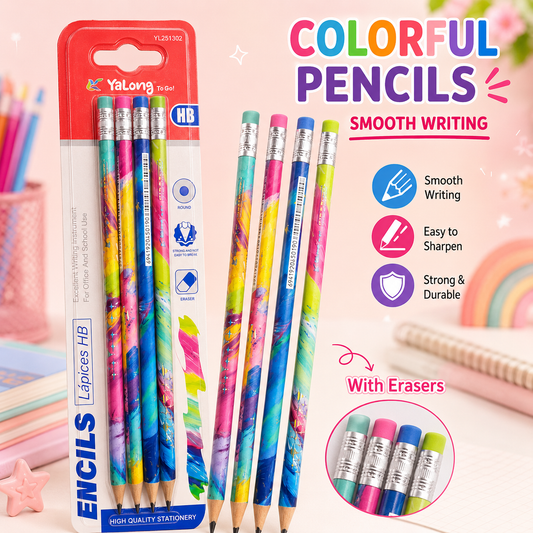 Yalong Rainbow Pencils With Erasers Pack