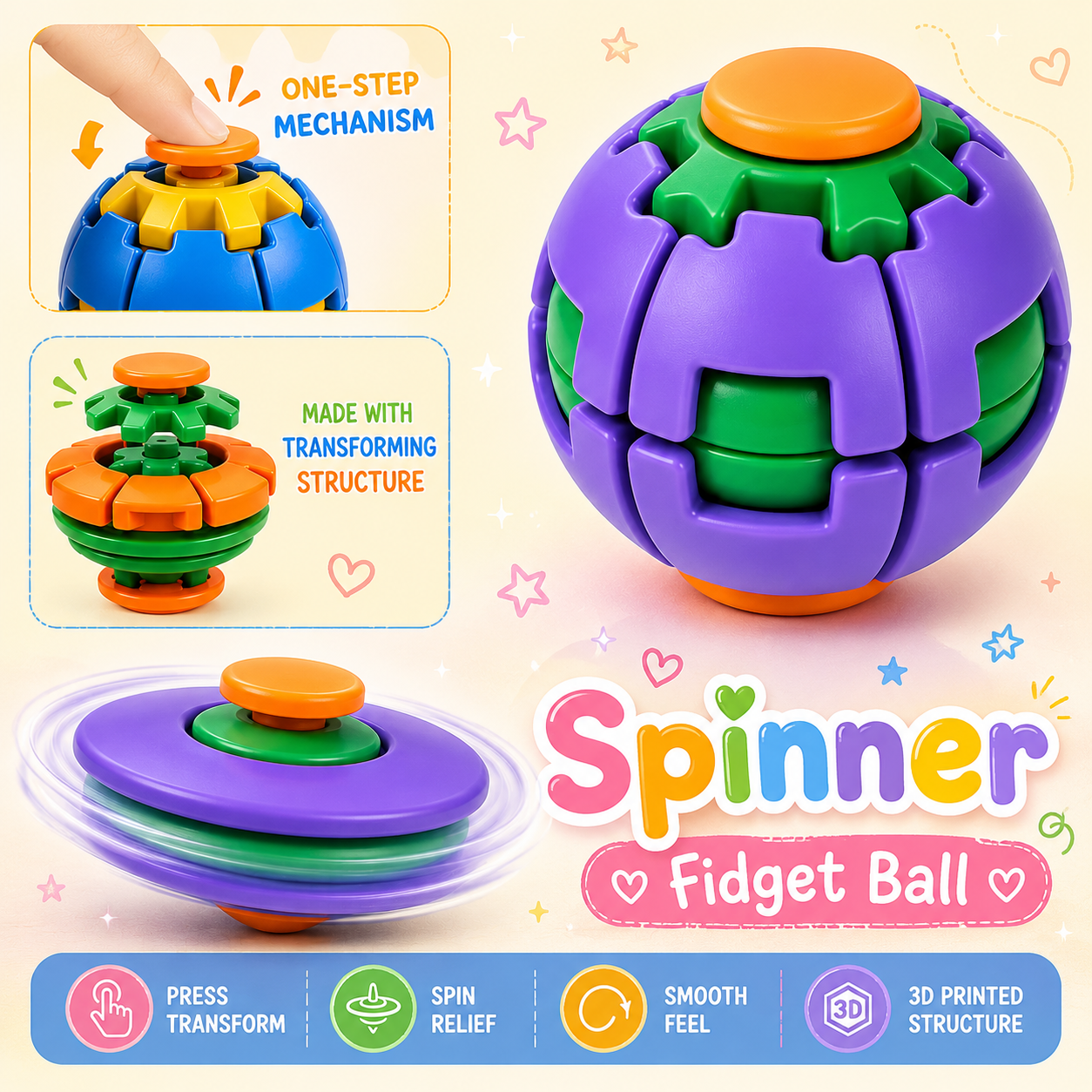 2 in 1 Spinner Fidget Cube Ball