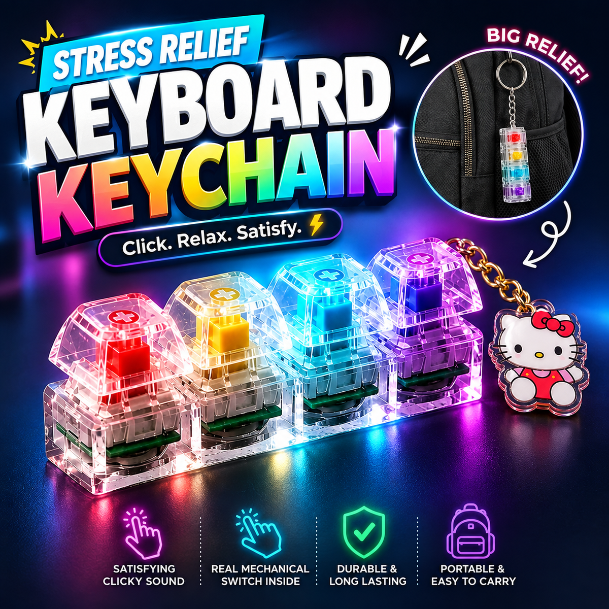 Sanrio Kuromi and Hello Kitty Keyboard Keychain