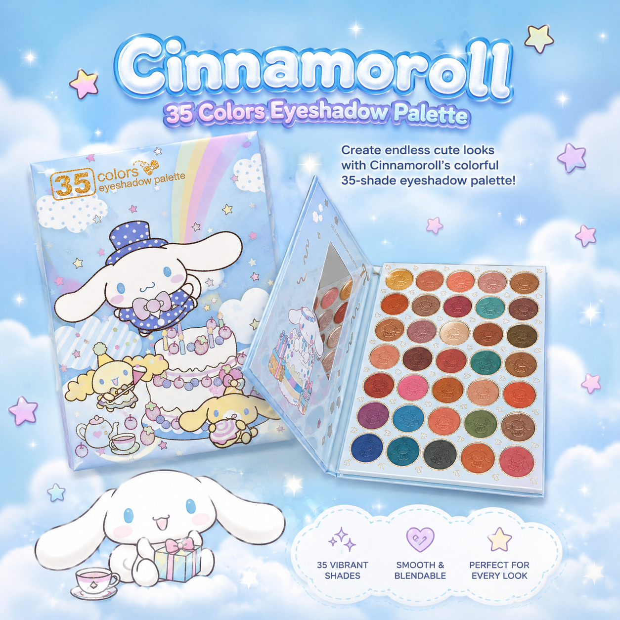 Cinnamoroll 35 Colors Eyeshadow Palette for Kids | Cute Makeup Palette Pakistan