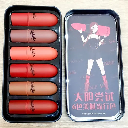Matte Lipstick Set – 6 Shades in Elegant Tin Box
