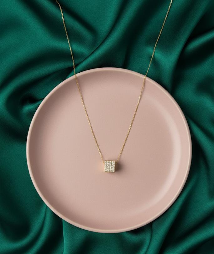 Zircon Cube Shape Pendant Stainless Steel