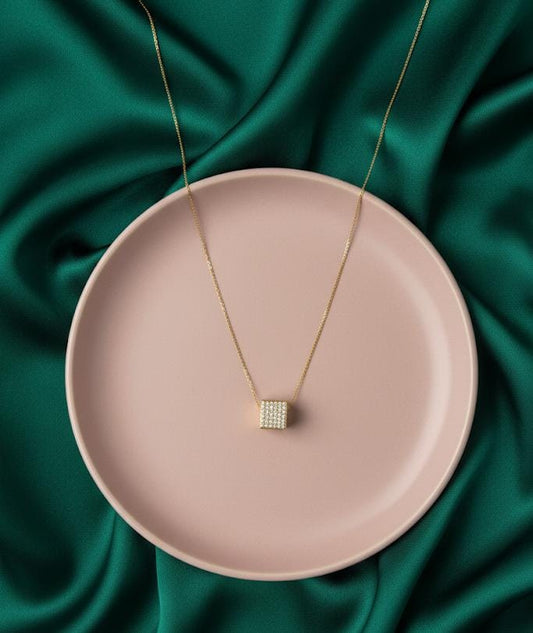 Zircon Cube Shape Pendant Stainless Steel