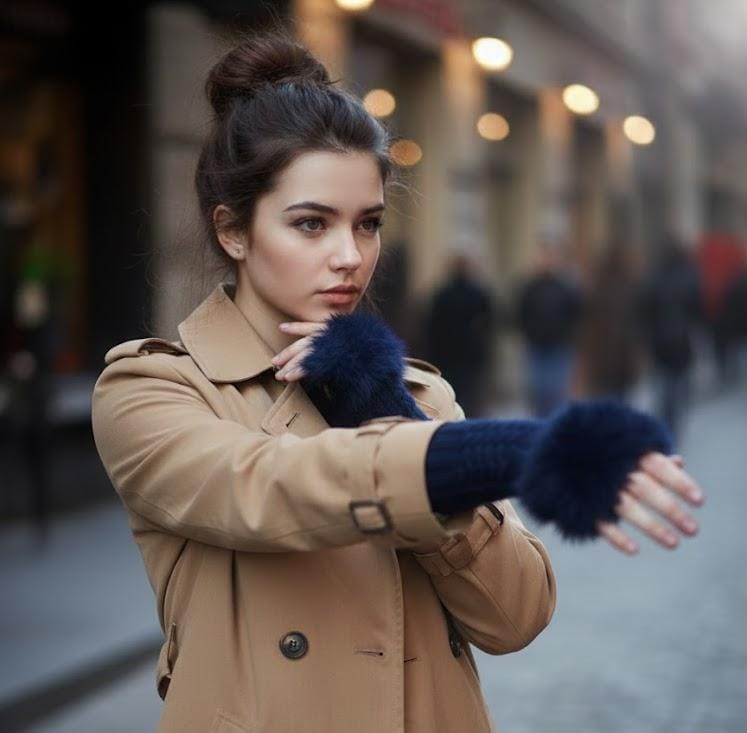 Girls Fur Fingerless Gloves Red | Black | Blue