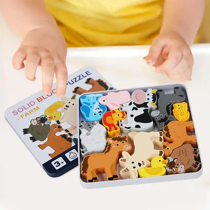 Farm Solid Blocks Puzzle Toy With Tin Box Packing