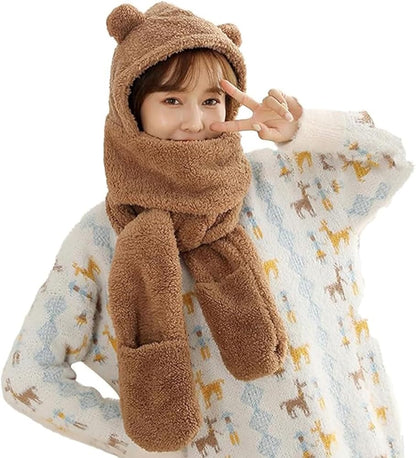 Bear Soft Fur 3 in 1 Cap | Gloves | Neck Scarf | Ultra-Soft & Cozy