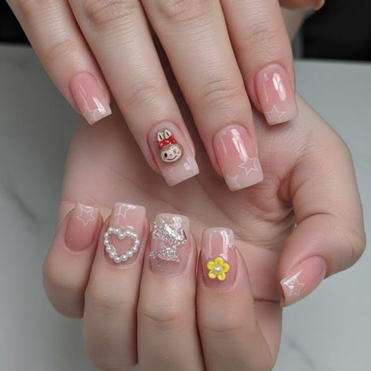 Labubu Kids Nails Pack | 3d Charms | 12 Nails