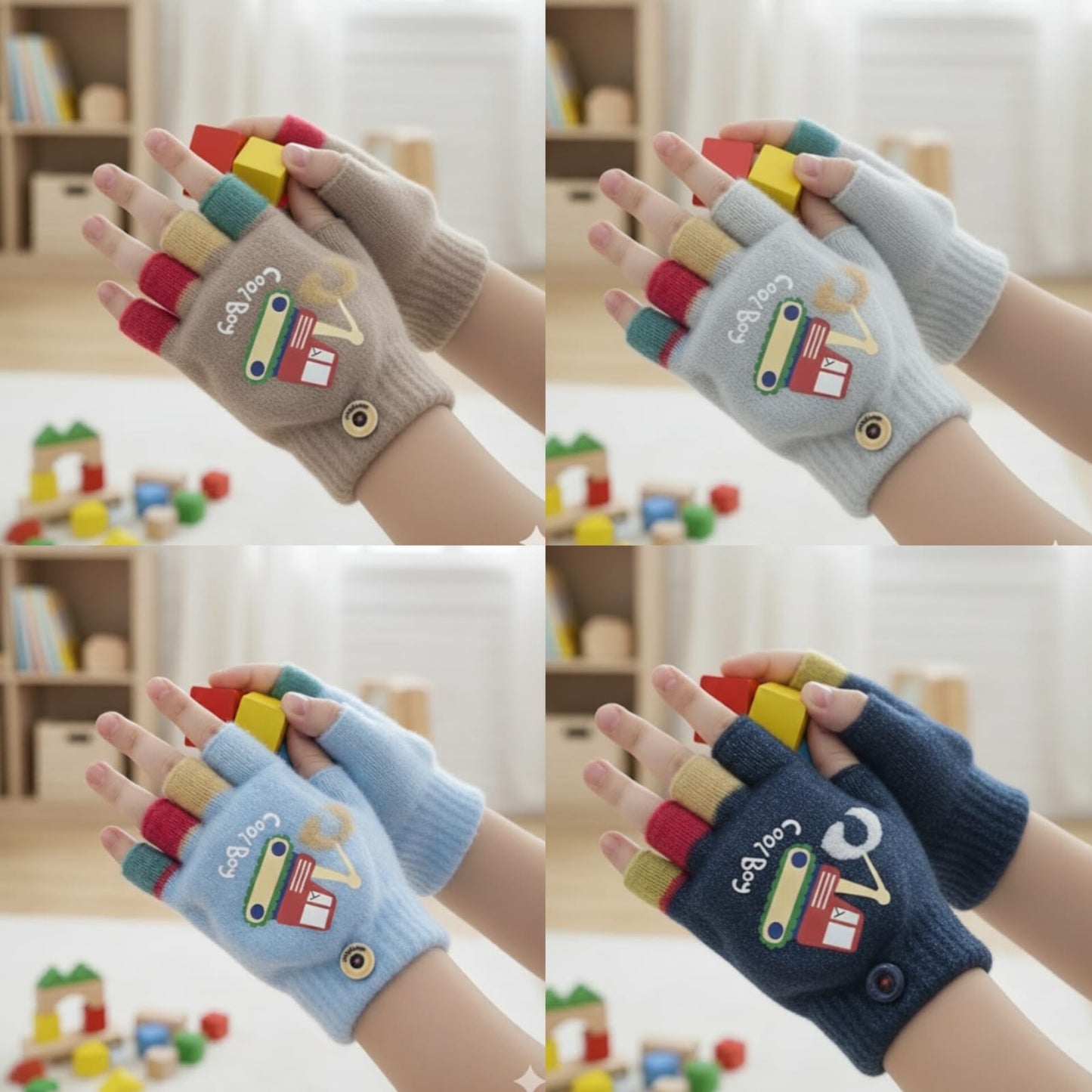 Cool Boy 2 in 1 Half + Full Fingers Gloves