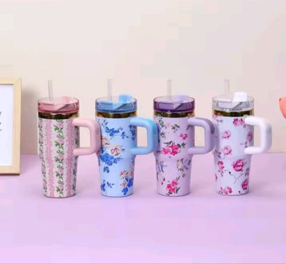 Viral Mini Floral Tumblers With Straw and Box