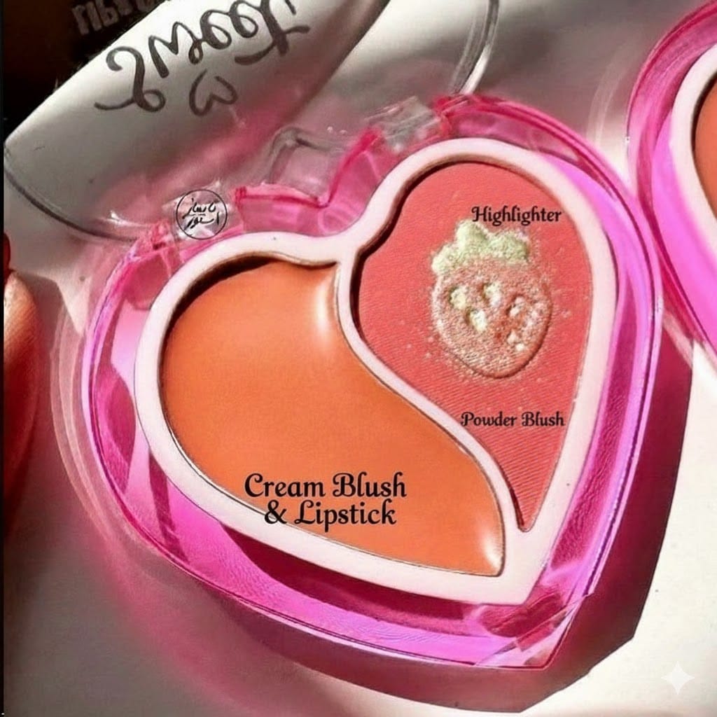 Strawberry 3 in 1 Lip Cream | Highlighter | Powder Blush