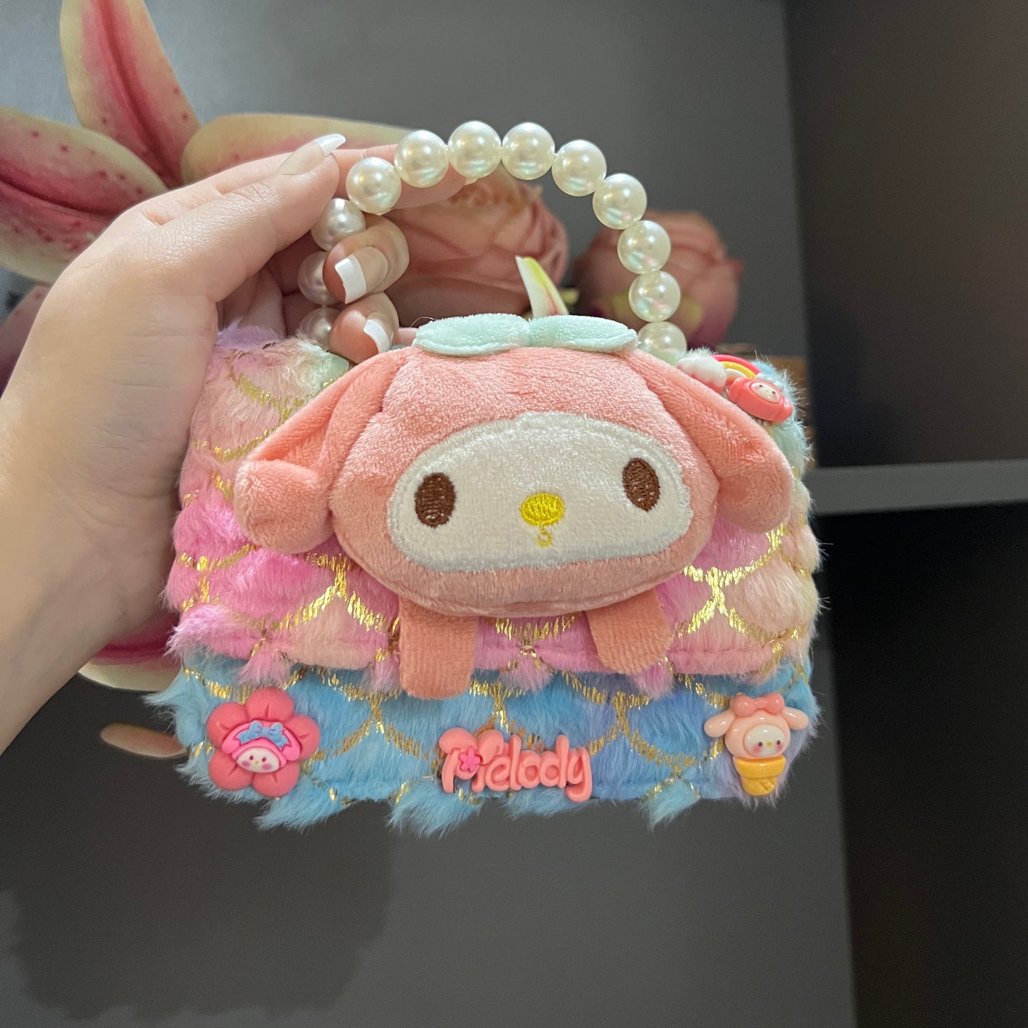 SHEIN Premium My Melody Plush Pearl Handle Bag for Girls