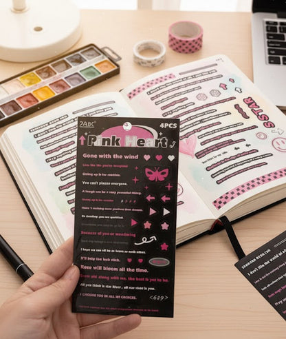 Pink Heart Journaling Stickers | 4 Pieces Sheet