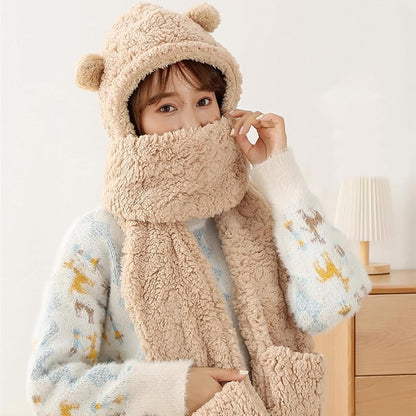 Bear Soft Fur 3 in 1 Cap | Gloves | Neck Scarf | Ultra-Soft & Cozy