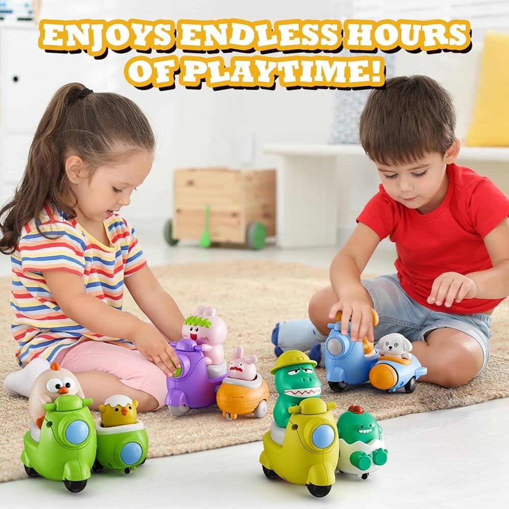 Double Scooty Chick & Dino Toy | Press Head and Go Fun Toy for Kids