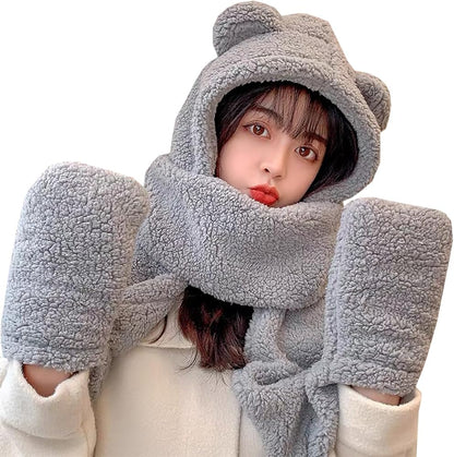 Bear Soft Fur 3 in 1 Cap | Gloves | Neck Scarf | Ultra-Soft & Cozy