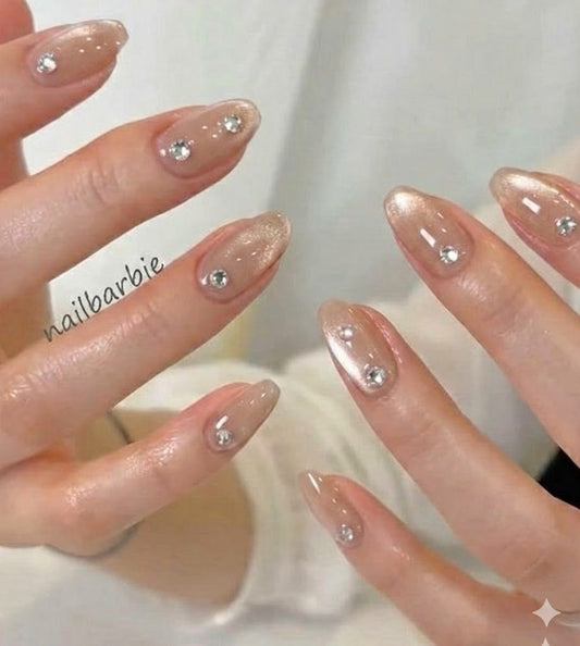 Nude Cat Eye Nails With All Nail Accessories