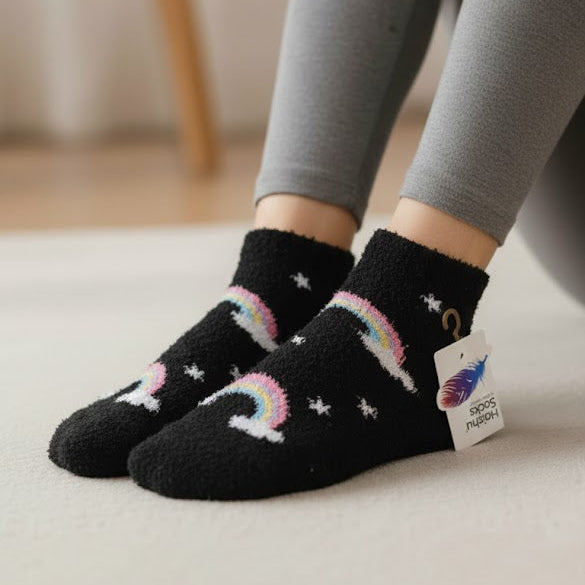 Pack Of 5 Soft Fur Velvet Rainbow Ankle Socks | 10 Years to Adults