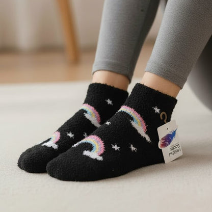 Pack Of 5 Soft Fur Velvet Rainbow Ankle Socks | 10 Years to Adults