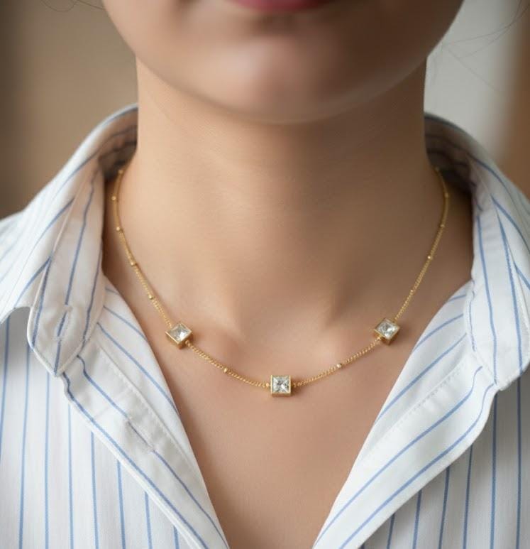 Zircon Stones Stainless Steel Necklace