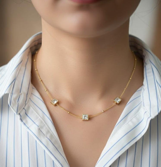 Zircon Stones Stainless Steel Necklace