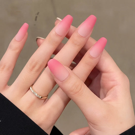 Matte Ombre Press-On Nails – Pink & White Gradient