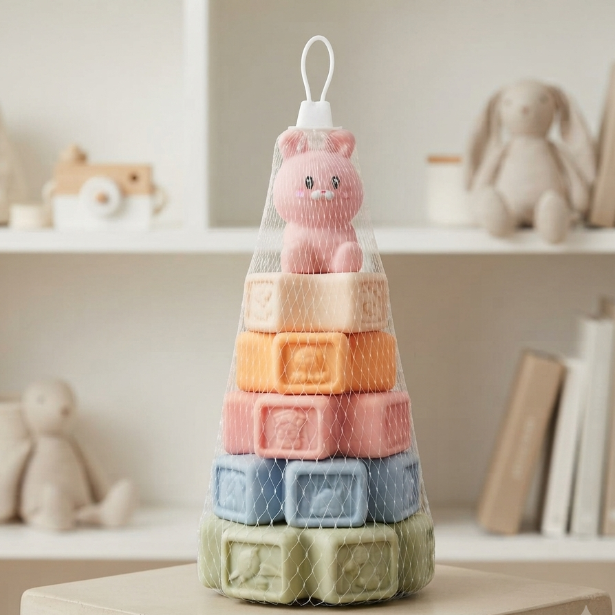 Silicone Bunny Rings Stacking Tower Educational Toy