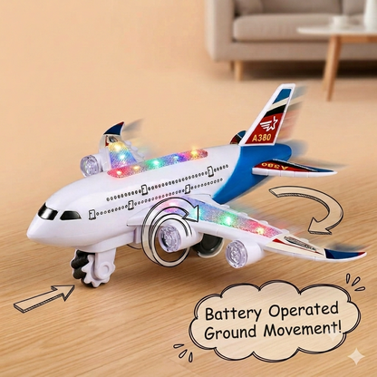 Aeroplane LED Lights Music Toy For Kids | Bump and Go Auto Moving